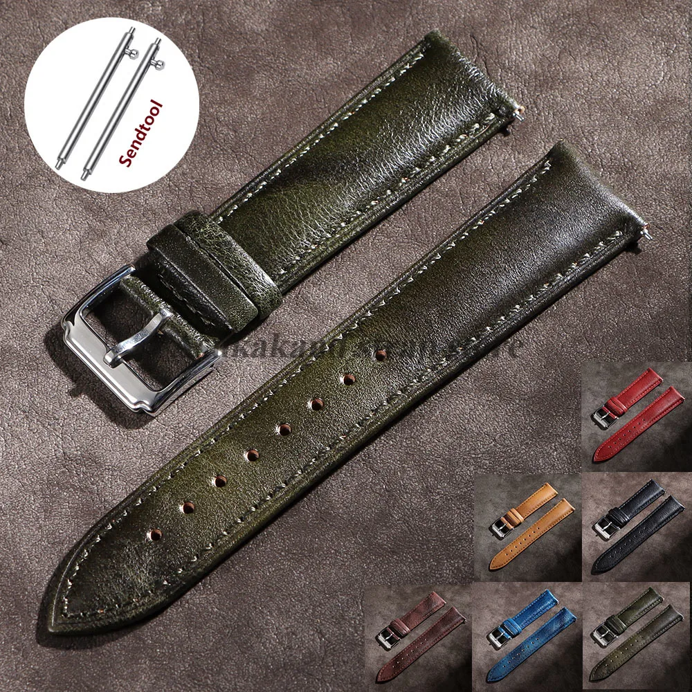 20mm 22mm Quick Release Genuine Leather Watchband Watch Strap For Samsung Galaxy Watch7/ 6/5 Smartwatch Wristband Men Women Belt