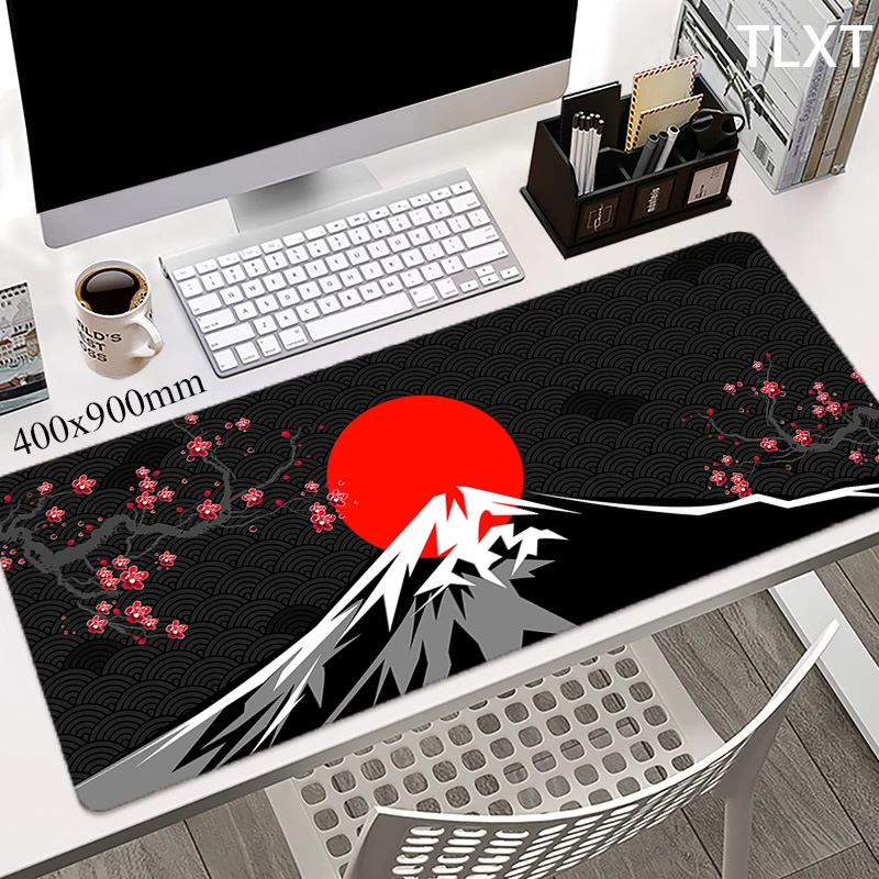 Monte fuji grande mouse pad preto arte mausepad computador escritório mouse esteiras mesa do computador computador tapete mousepad borracha deskpad 900x400