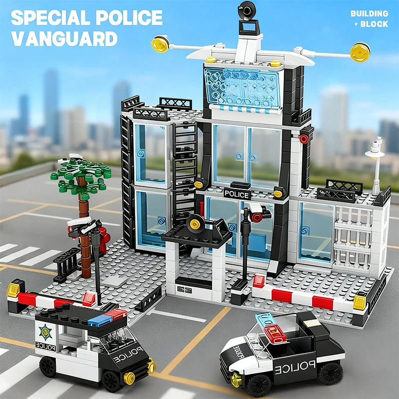 

City Building Blocks Police Car Bricks Black Police Station Set Police Figures DIY Vehicle Toys for Boys Christmas Birthday Gift