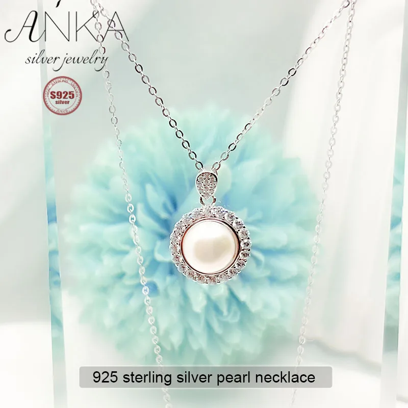 

925 sterling silver necklace with luxurious zircon inlay and freshwater pearls pendant pure silver chain plata 925 mothe