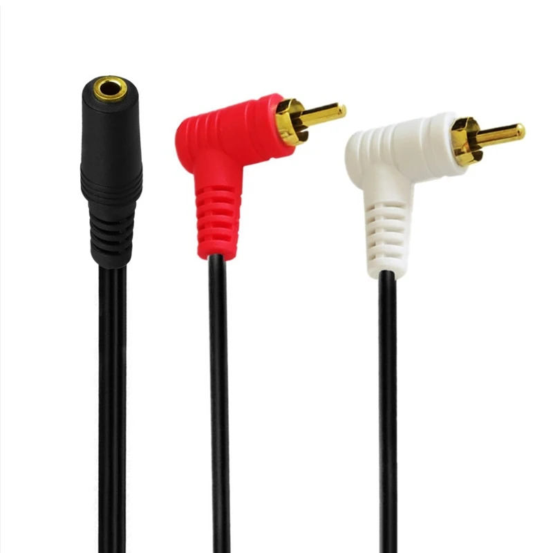 3.5mm Gold 1/8 Stereo Mini  Female to 2 Male RCA 90 Degree Right-Angled  Adapter Audio (Female to 2 Male)，0.25m/1.5m；