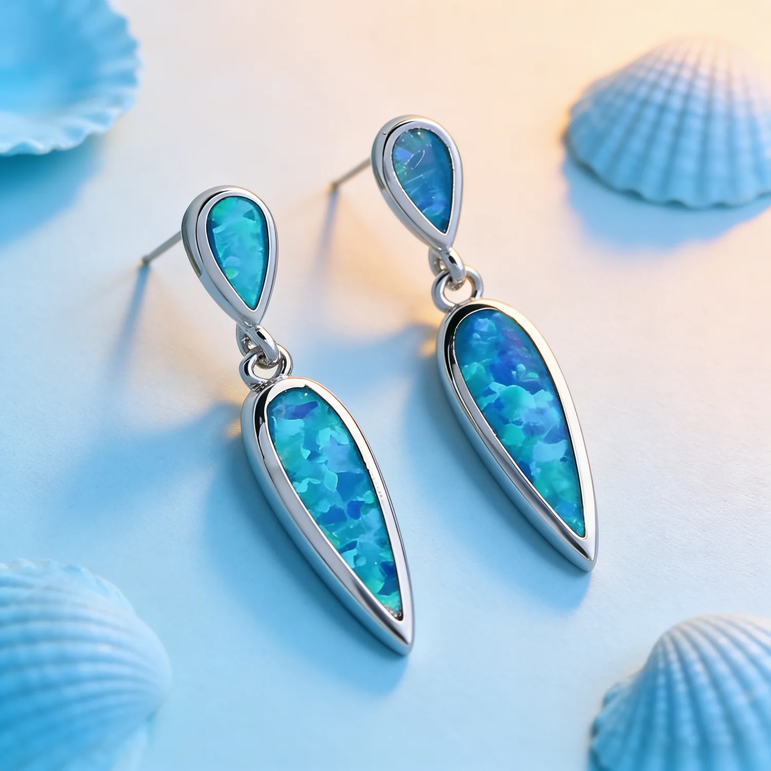 Delicate Water Drops Gentle wind Blue Opal Beautiful Mutil-color Zirconia Earrings Ladies Fashion Jewelry Gift for Girlfriend