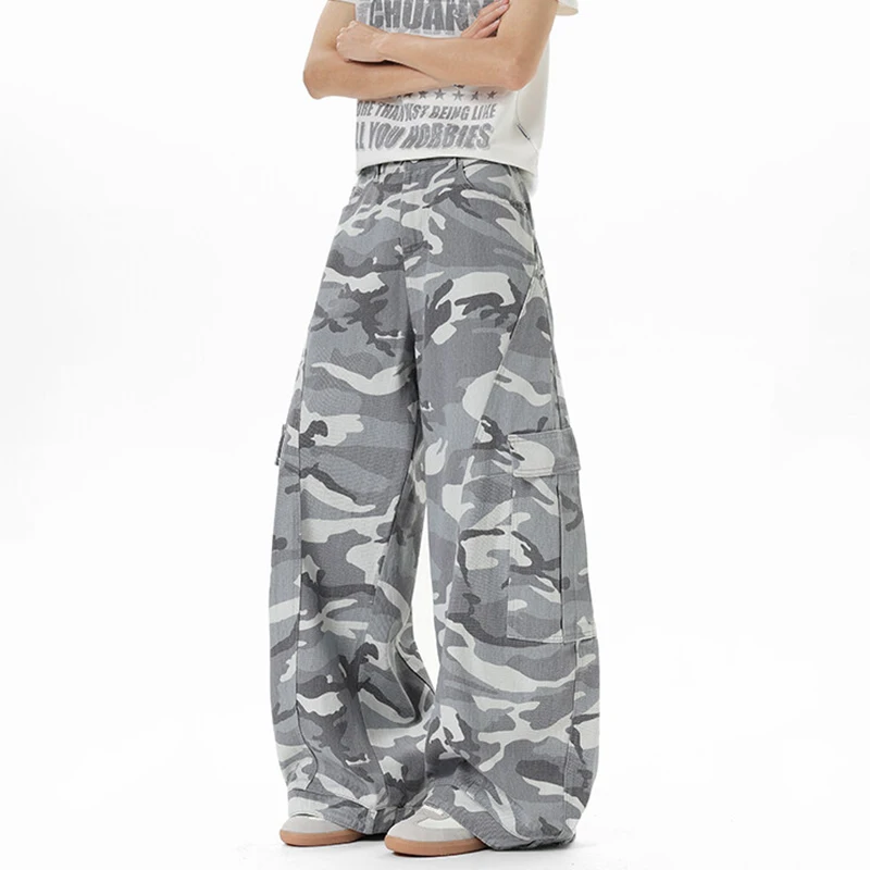 IEFB النمط الأمريكي فضفاض الجينز الرجال جديد أنيق شارع العليا الطباعة التمويه واسعة الساق الذكور منحني سكين الدنيم السراويل 9W3687 #6