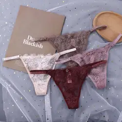 Tanga de renda transparente para mulheres, cuecas sexy de algodão oco, cintura baixa, cordão de flores, cuecas femininas, calcinha de tentação