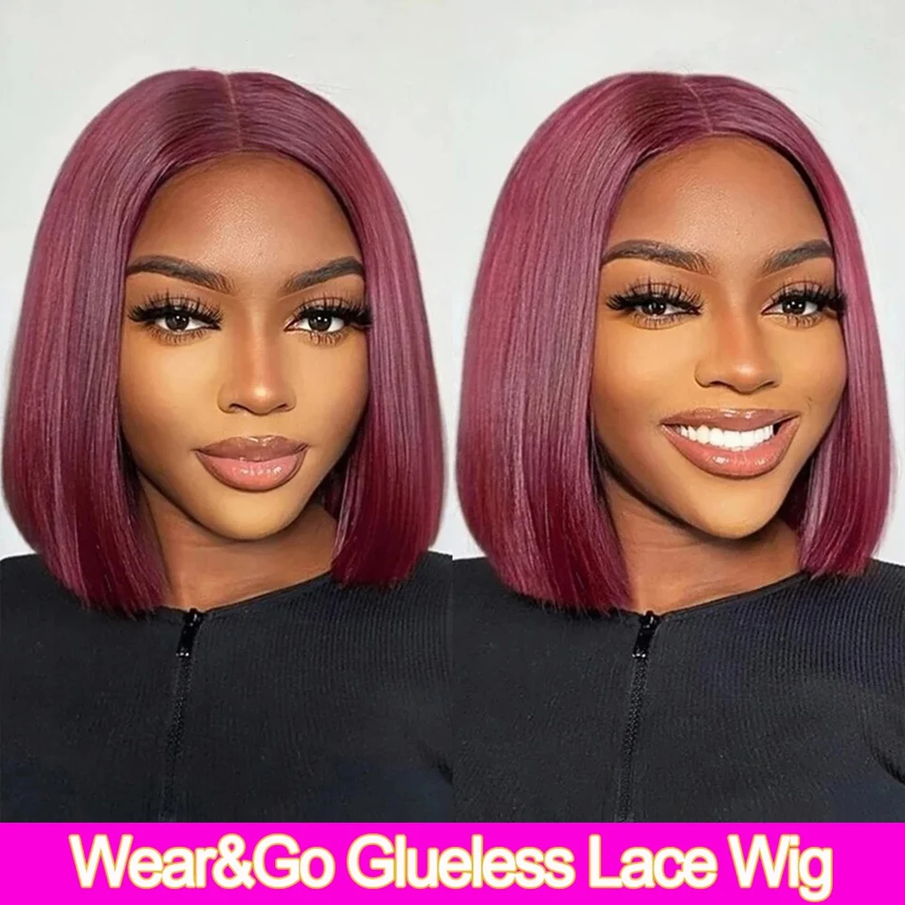 

99J Straight Wear And Go Glueless Bob Wigs For Women Ready To Go Human Hair Wigs 4x6 Lace Closure Wig Human Hair Natural Wavy