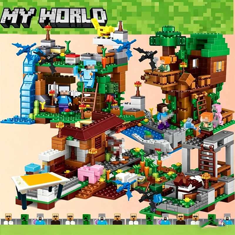 Bloques de Construcción Hot Toys de 1208 Piezas, Compatibles con Lego, Minecraft, Aldea, Caballo de Guerra, Ciudad, Casa en el Árbol, Cascada, Juguetes Educativos para Niños