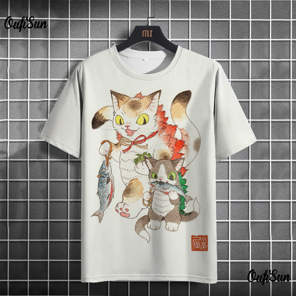 Unisex 2024 T Shirt Men Women Japanese Samurai Cat 3d Printed T Shirts For Casual Fashion Funny Shirt Top Tee Men Clothing New