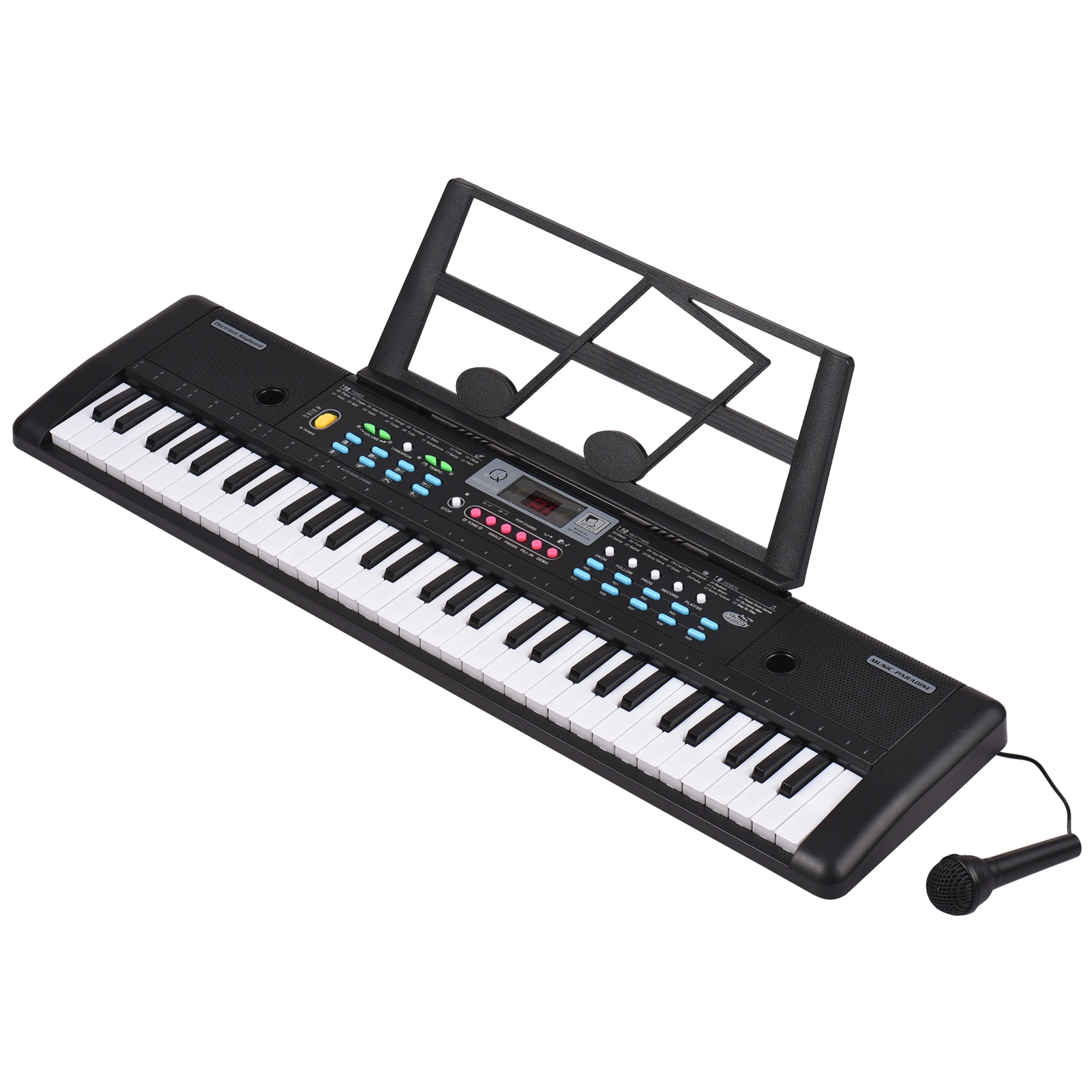 61 Keys USB Electronic Organ with Microphone Black Digital Music Electronic Keyboard LED Display with 16 Tones 10 Rhythms