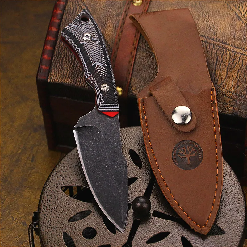 G10 handle black stone wash 59HRC outdoor straight knife, outdoor travel must be small straight knife, hunting tactical knife