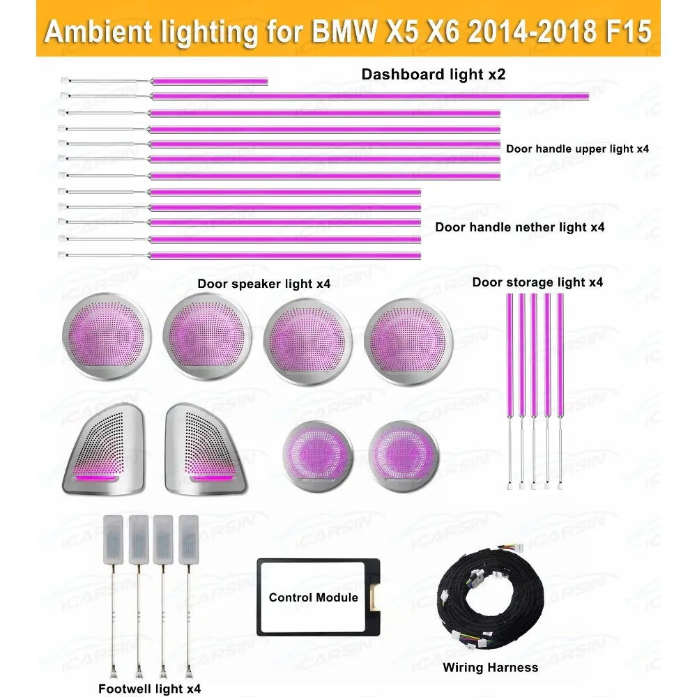 

Upgrade F15 F16 64 Colors Ambient Lighting for BMW X5 X6 Interior LED Door Tweeter Speaker Cover Accessories Atmosphere Light