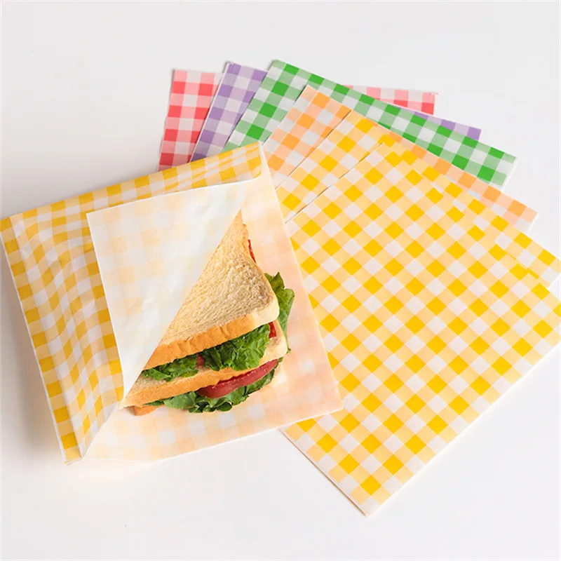 100Pcs Oil Proof Paper Bag Sandwich Baking Package Takeaway Food Coated Greaseproof Bread Burger Packing