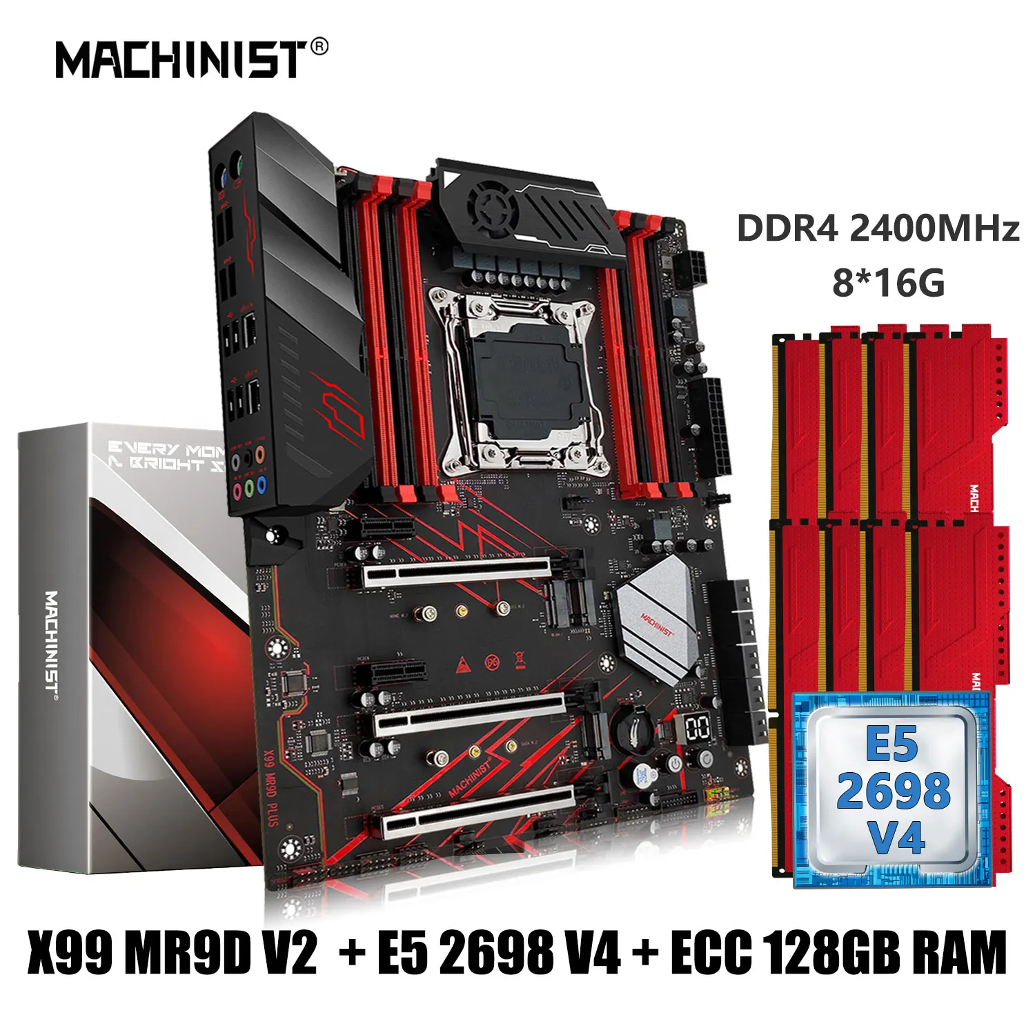 

Комплект материнской платы MACHINIST X99 MR9D, LGA 2011-3, с процессором Intel Xeon E5 2698 V4 и памятью DDR4 128 Гб (8*16 ГБ), ATX