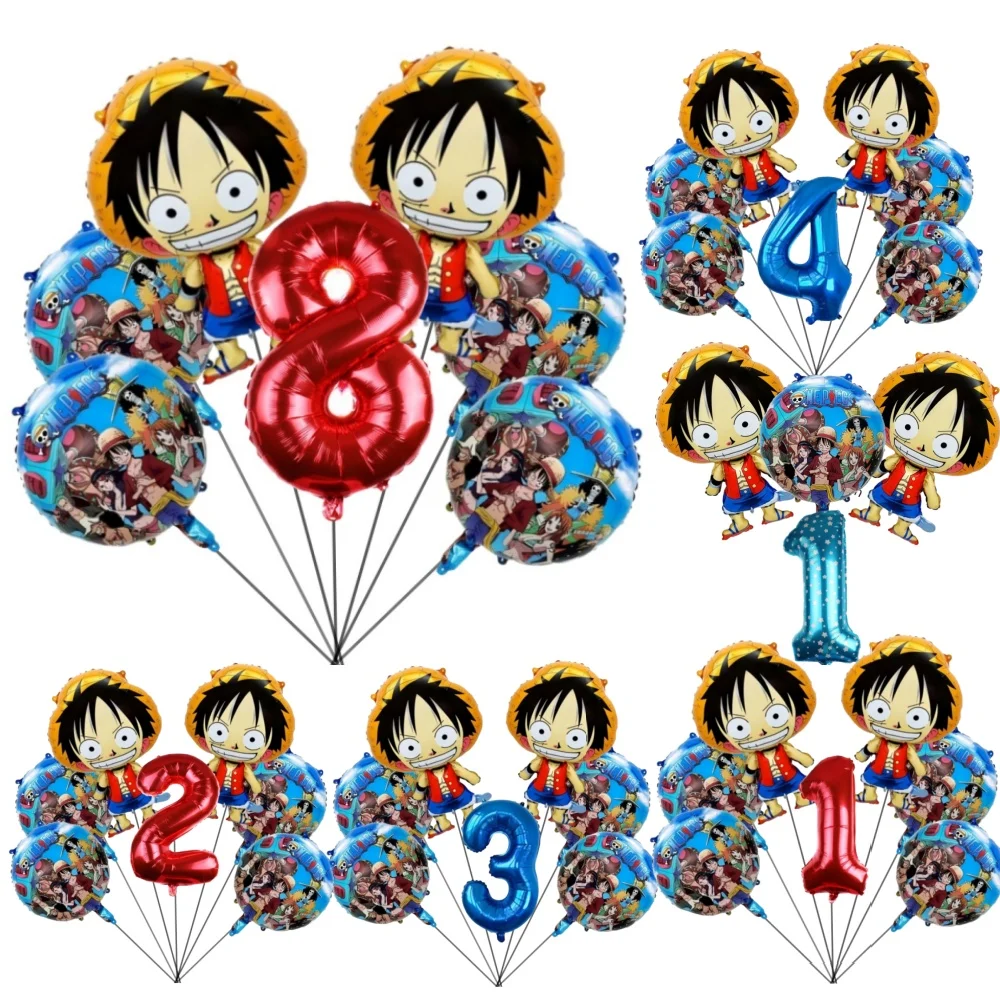 

One Piece Lucky Ball Cute Cartoon Aluminum Foil Balloon Red Blue 32inch Number Balloons Set Birthday Party Decoration Props Gift