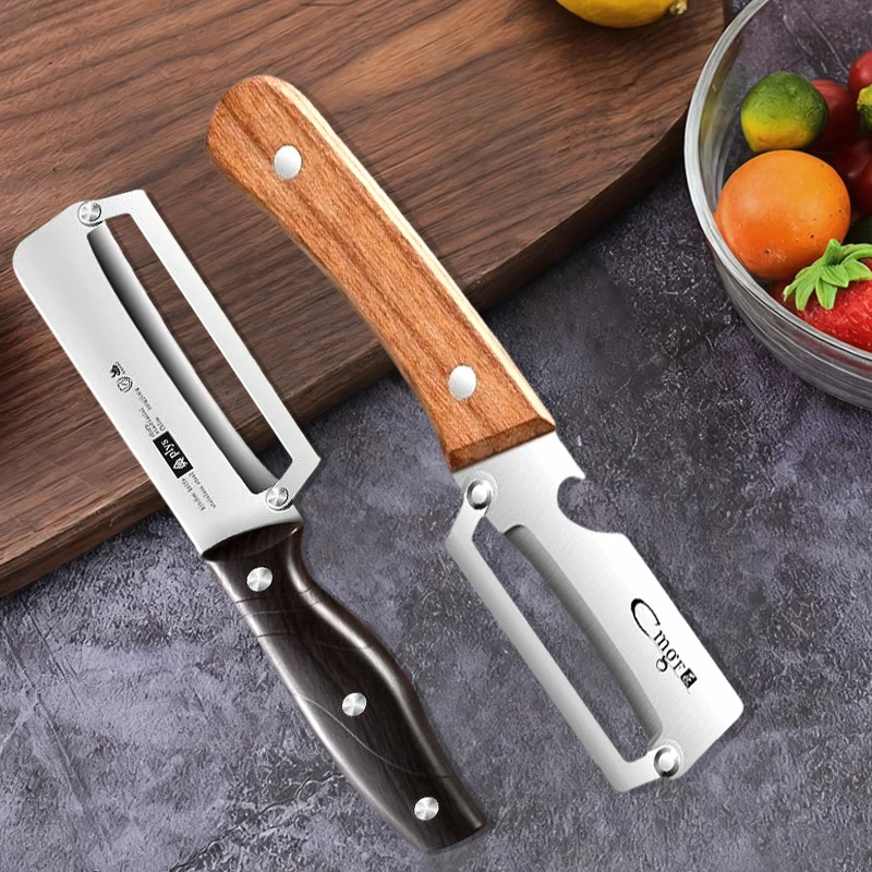WXCOO pelador de frutas de acero inoxidable mango de madera cuchillo de pelar cepillador de caña de azúcar herramientas de raspado de frutas y verduras gruesas para el hogar