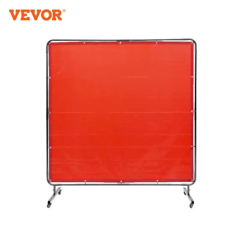 

VEVOR Welding Screen with Frame 6x6 ft Welding Curtain Screen Flame-Resistant Vinyl Welding Protection Screen for Workshop Red