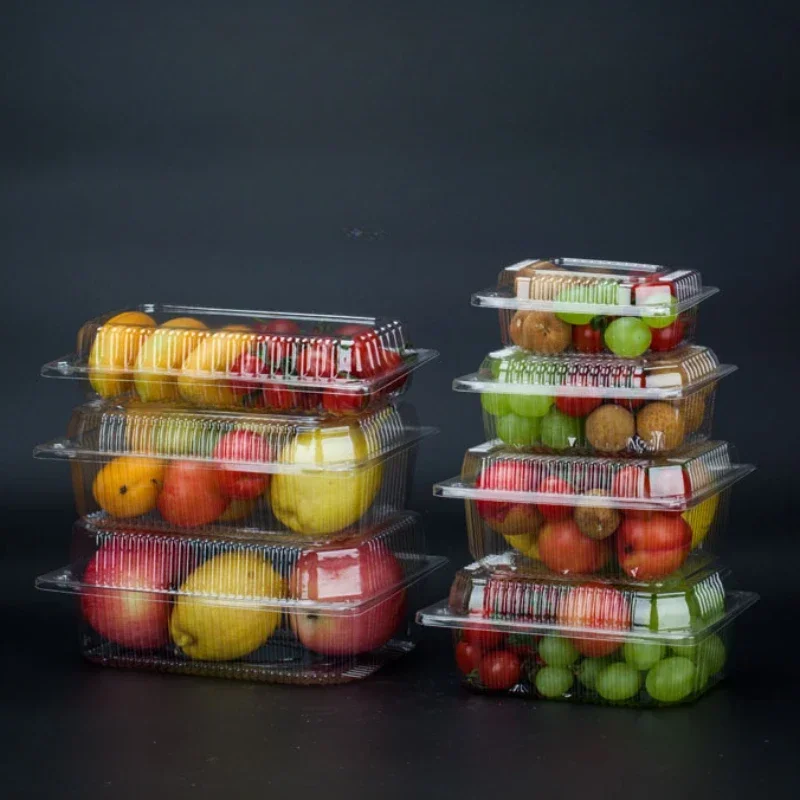 

100pcs Transparent Fruit Lunch Box Disposable Rectangular Packaging Box with Lid Packaging of Food Fruits Vegetables Meat Case