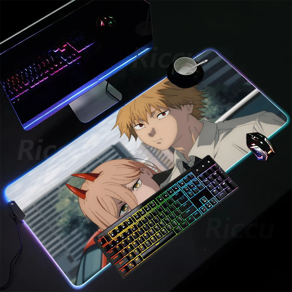 Hot selling item Chainsaw Man Anime LED mouse Pad Table mat HD print RGB Mouse Pad Desktop Large size game accessories mouse pad