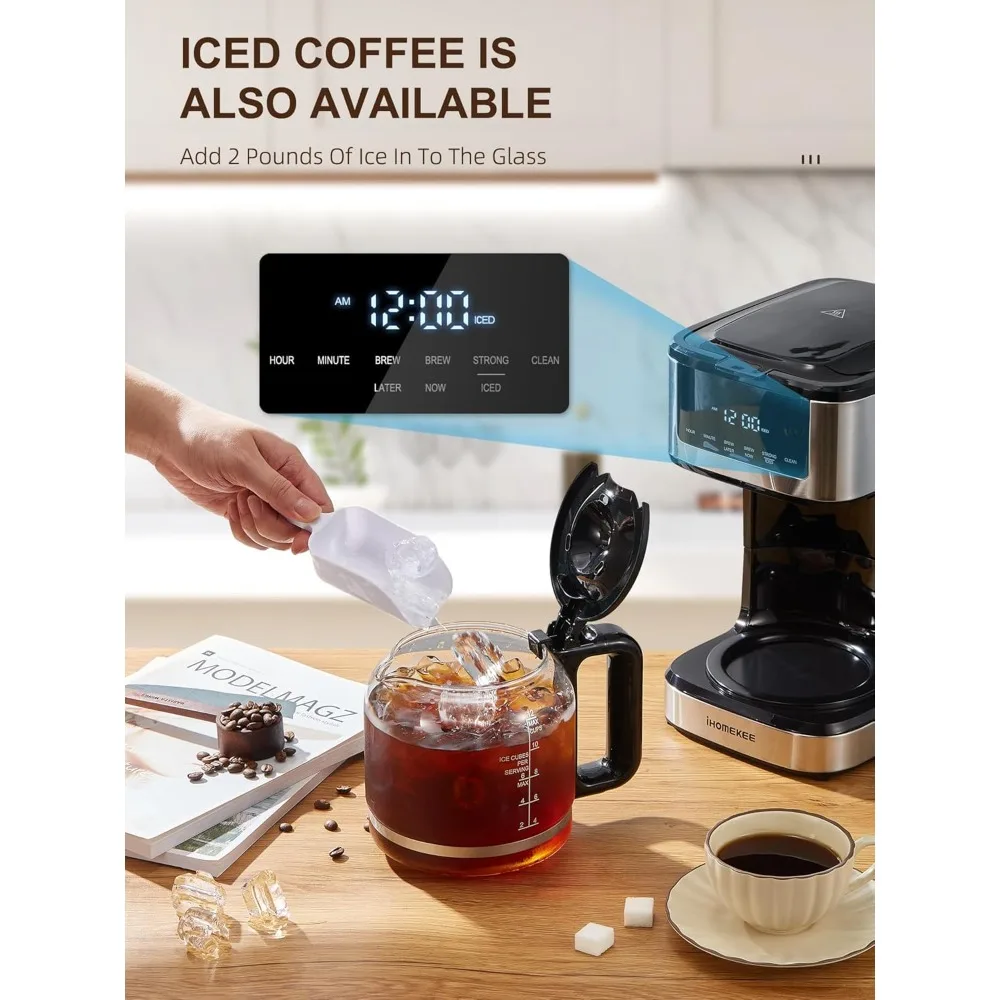Caffettiera gocciolante programmabile da 12 tazze, macchina da caffè con funzione caffè freddo, touch screen, preparazione regolare e forte