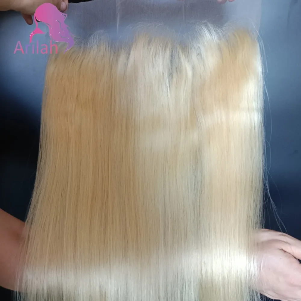 613 ブロンド 13 × 6 レース前頭肌のような目に見えない透明レースストレート 12A ブラジルバージン人毛前頭フルエンド