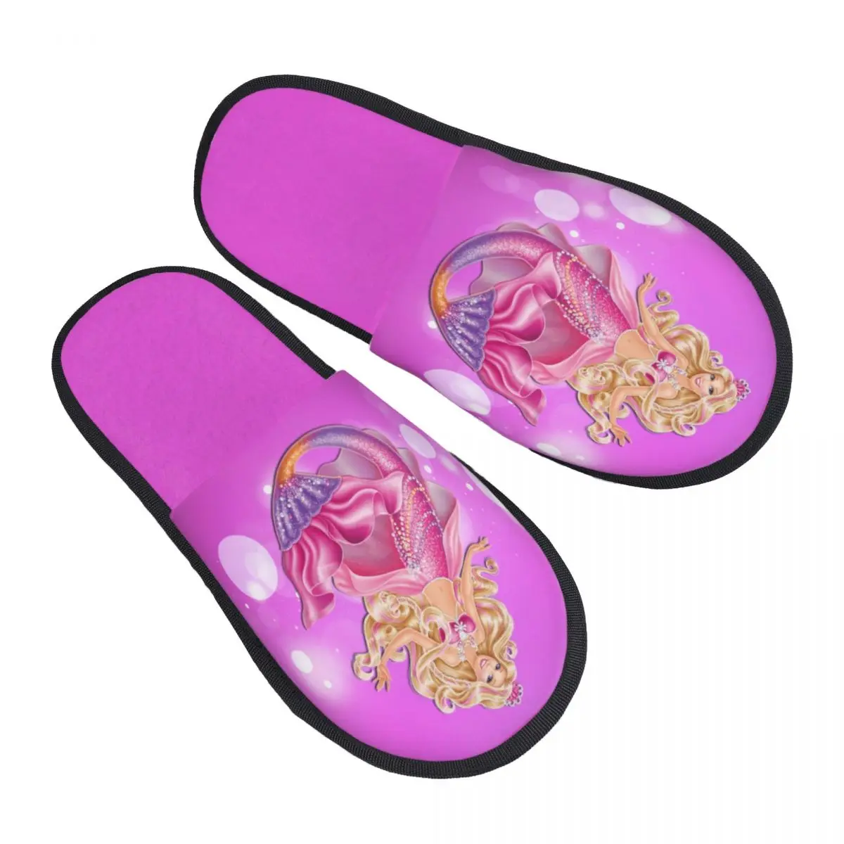 Custom Barbie Mermaid Soft Memory Foam House Slippers Women Comfy Warm Anti-skid Sole Slipper