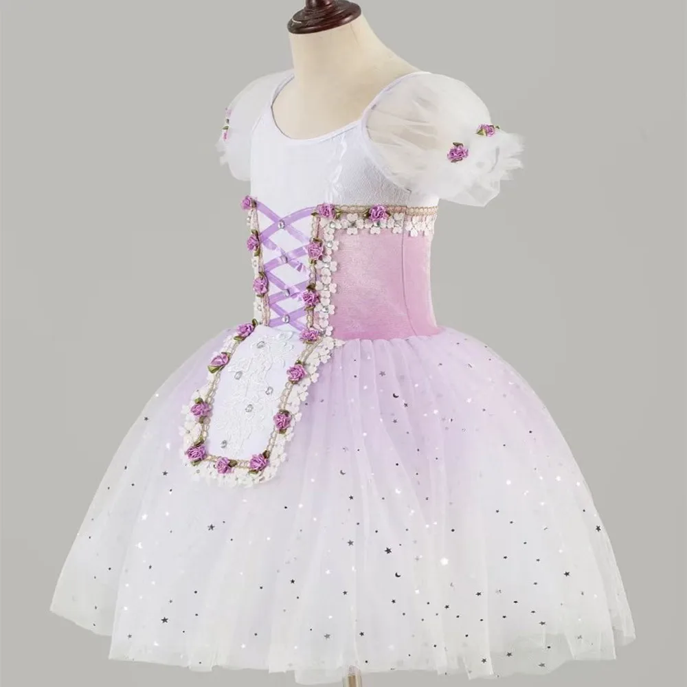 

Фиолетовая длинная пачка для взрослых и детей, профессиональный балетный костюм «Лебединое озеро», романтическое балетное платье, танцевальная одежда для выступлений для девочек, бархатный топ