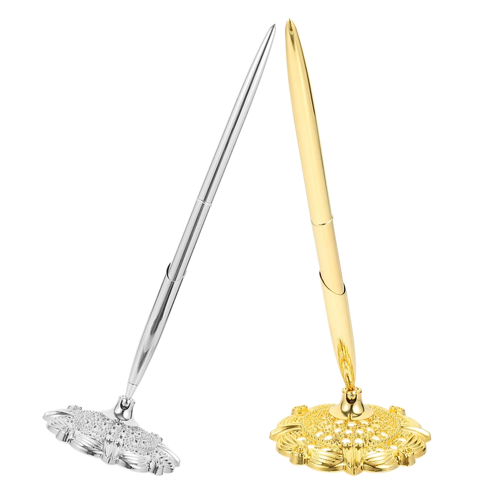 

Изысканный набор металлических ручек из 2 предметов с подставкой, роскошные фирменные шариковые ручки для бизнеса, элегантные аксессуары для письма для гостевой книги