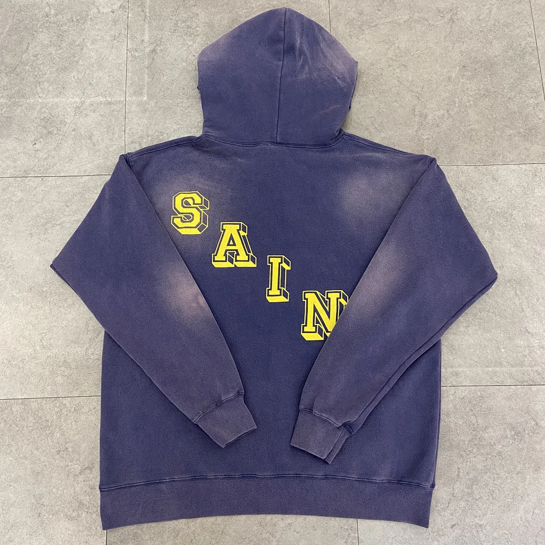 2026 Saint Vintage Angel Printed Women Men Sweatshirt Hoodies Oversized Men Casual Hoodie Pullover Washed Distressed