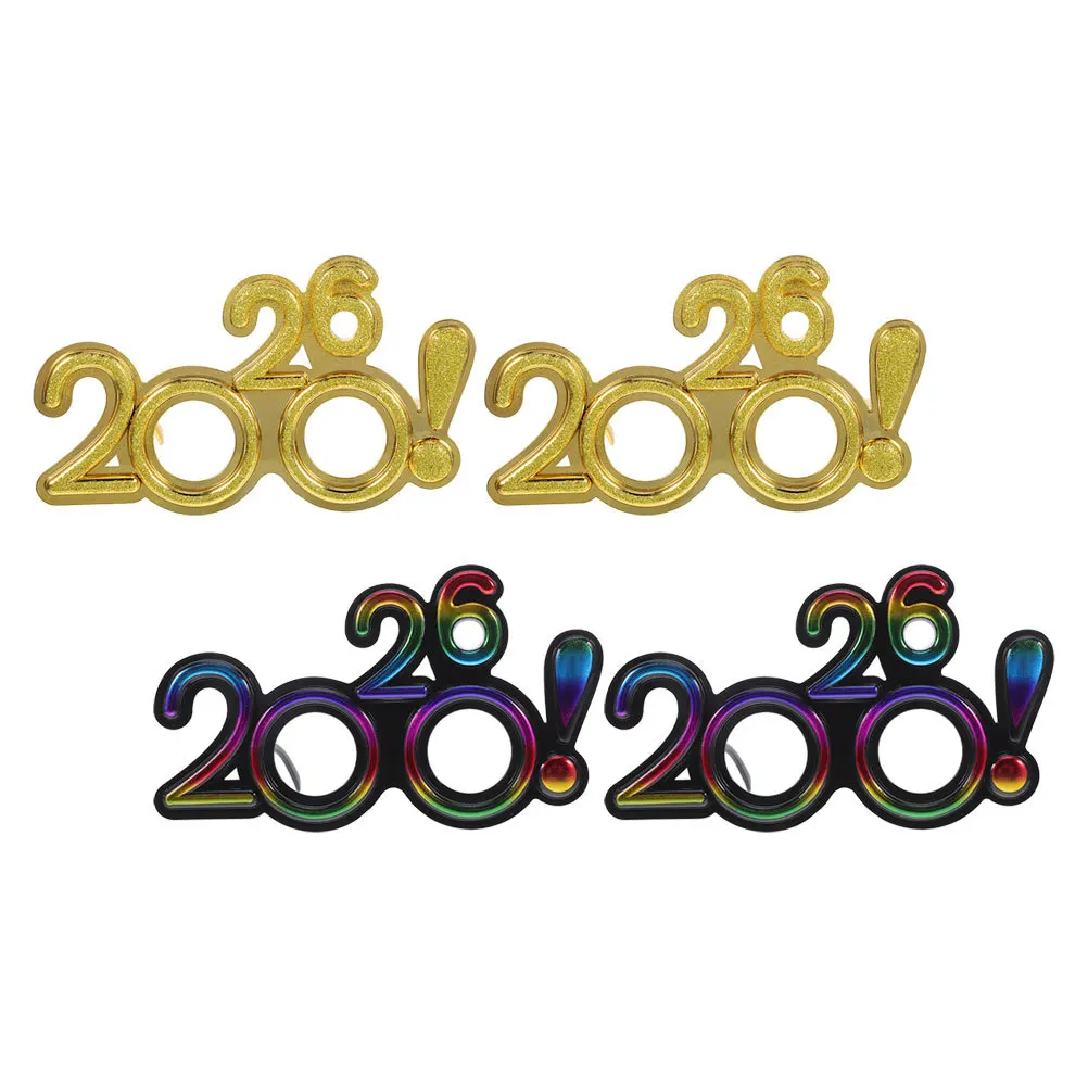 

4Pcs New Year's Eve Glasses 2026 Stylish Number Design Shimmering Finish Easy to Match with Outfits Top Choice for Party