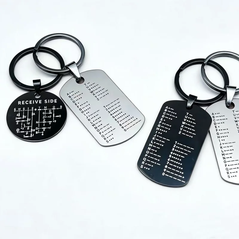 Unisex Stainless Steel Double-Sided Alphanumeric Morse Code Keychain Educational Car Pendant Gift for Radio Amateurs