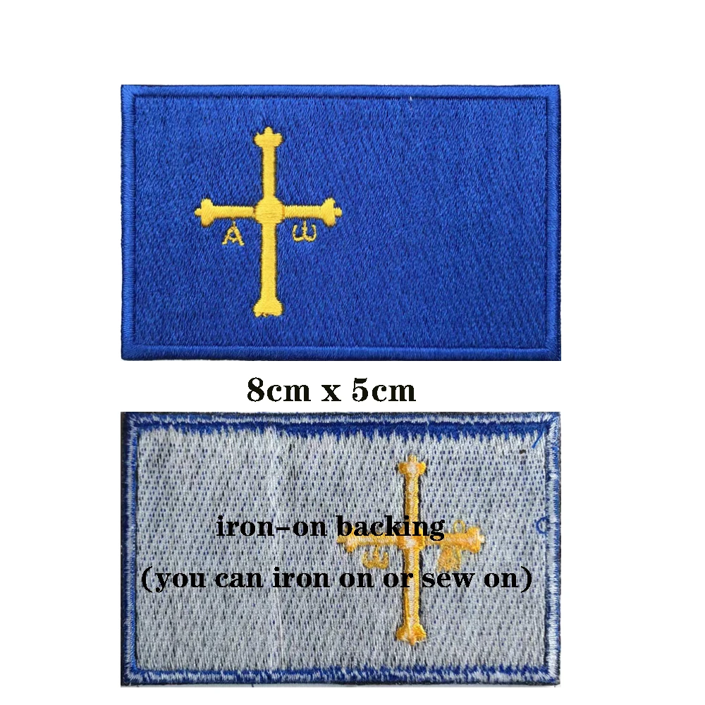 1PC Asturias Flag Patches Armband Embroidered Patch Hook & Loop Or Iron On Embroidery  Badge Military Stripe