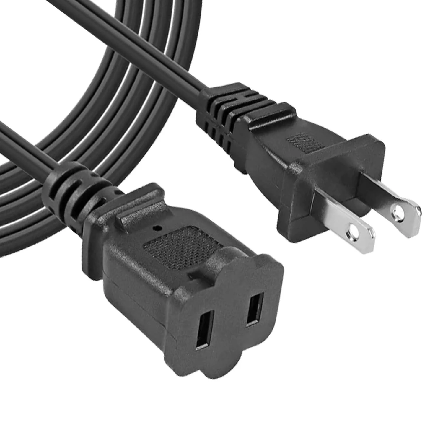 

5 Core AC Power Cord 15 Ft US Polarized Male to Female 2 Prong Extension Adapter Cords 16AWG 125V EXC BLK 15FT