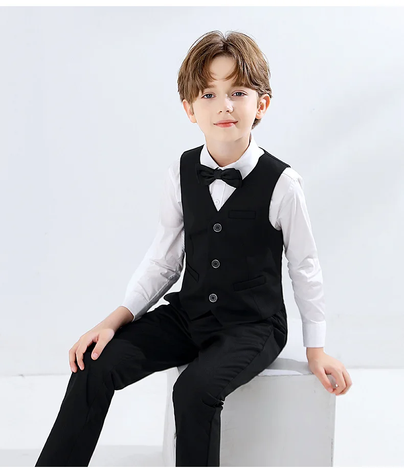 Teenager-Blazer-Hose, Bühnenkostüme für Jungen, Größe 110–180, formelle Blazer für Jungen, schwarze Weste, lange Hose, Hochzeitskleidung
