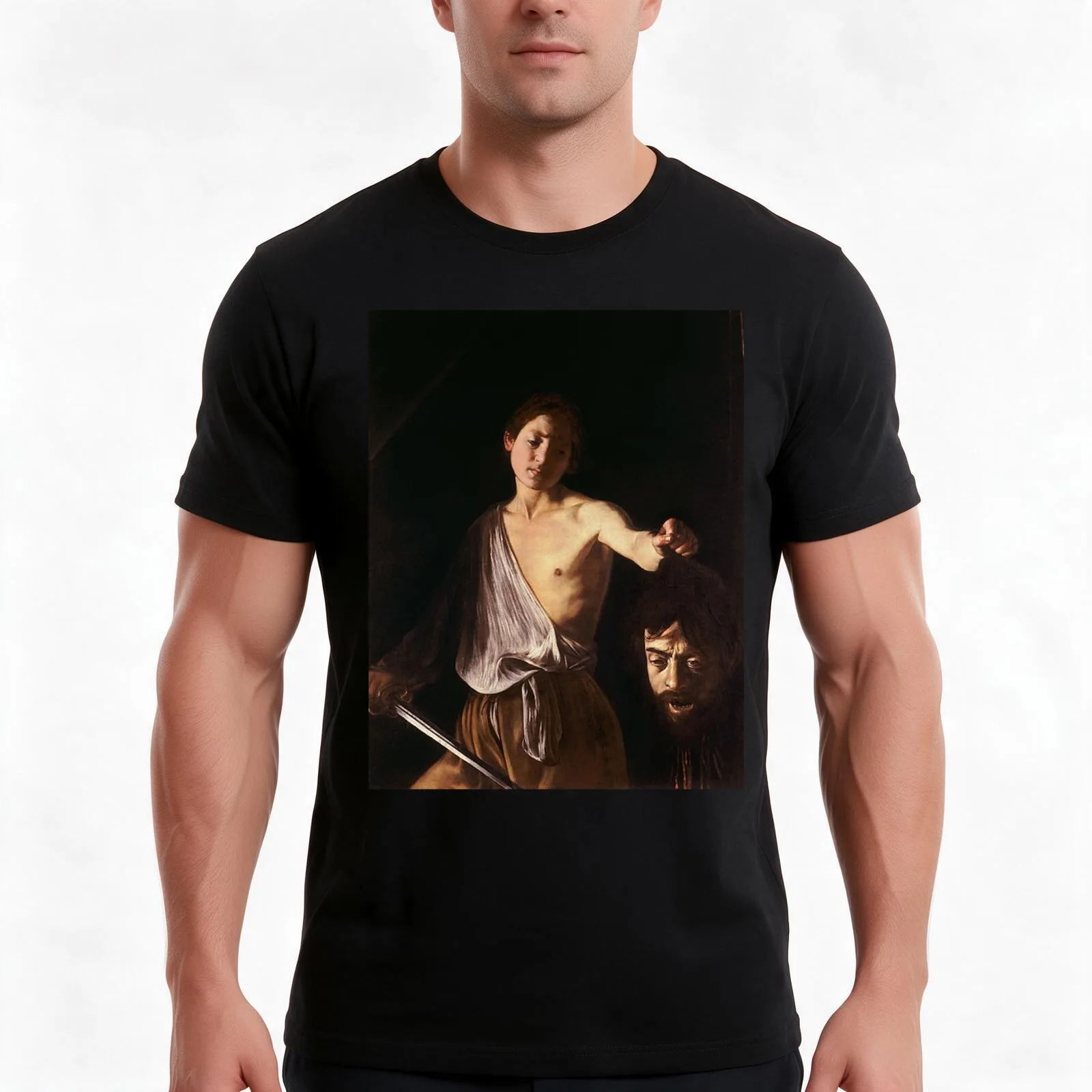 DAVID WITH THE HEAD OF GOLIATH - CARAVAGGIO T-Shirt, Summer Casual Cotton Tee, Oversized Streetwear Tops, Vintage Graphic Print