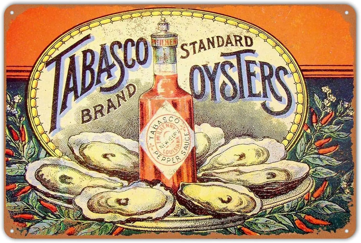 Metal Tin Sign Vintage Style Tabasco Pepper Sauce and Oysters Home Wall Decor 8 x 12 inches Plaques Poster sign