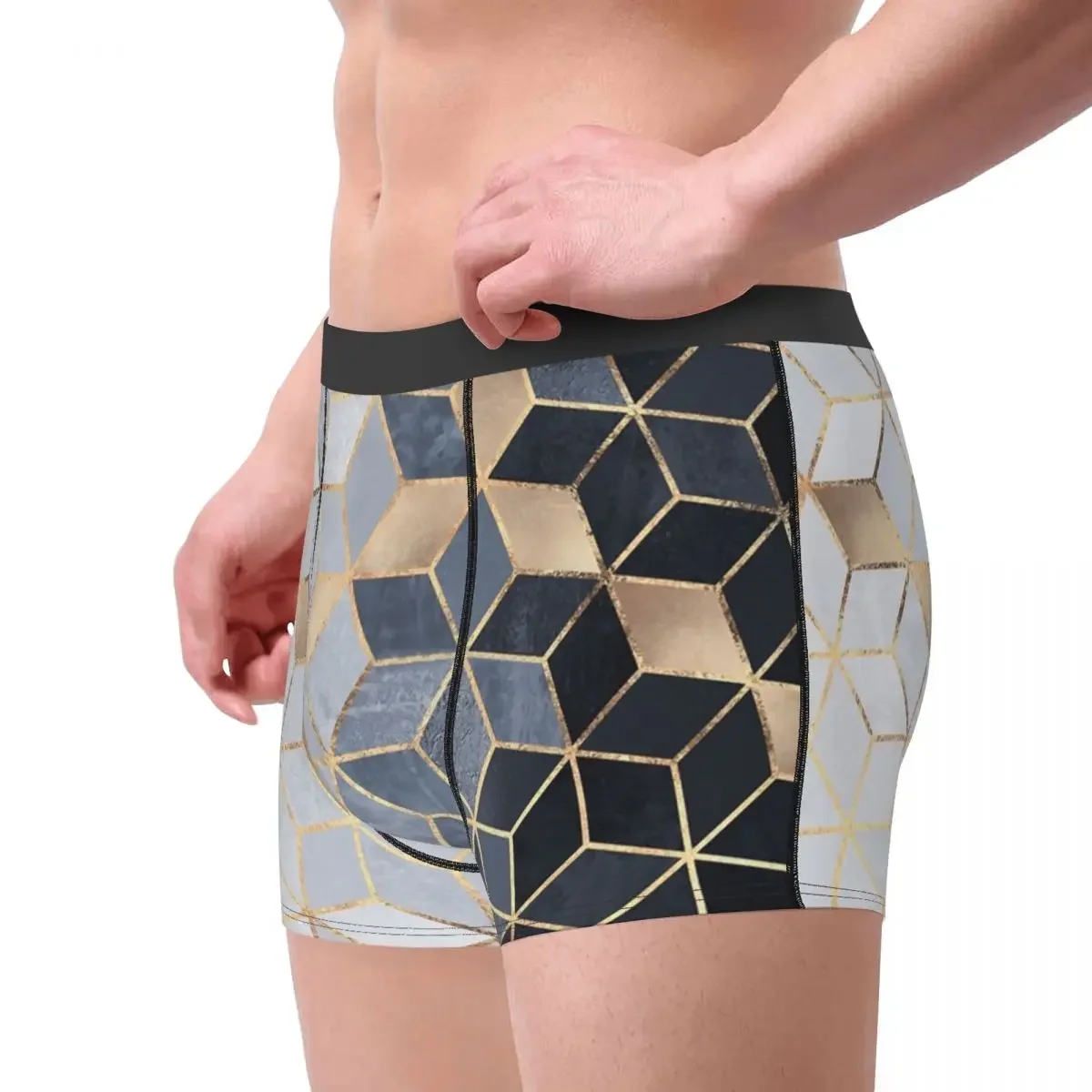 Funny Boxer Shorts Panties Men Soft Blue Gradient Cubes Underwear Polyester Underpants for Homme Plus Size