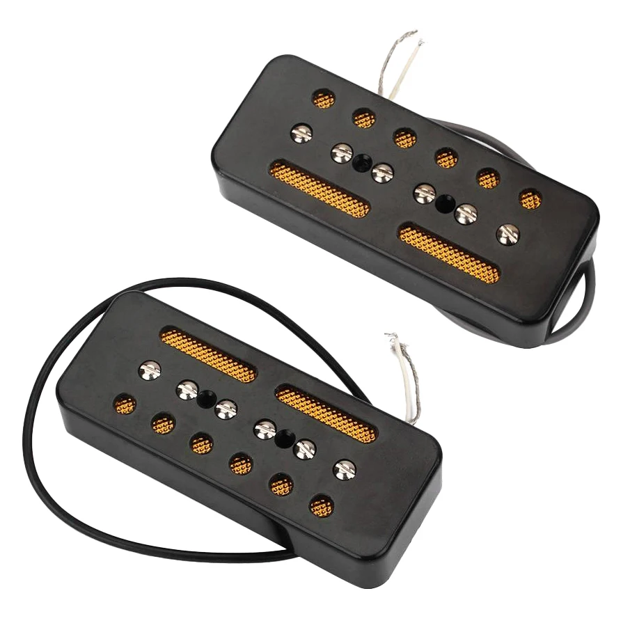 A Pair of Black Single Coil Soap Bar Pickups for P-90 P90 Electric Guitar 50mm / 52mm Hole Space