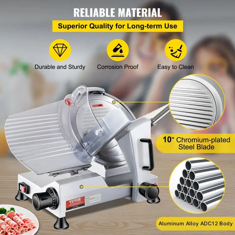 Fatiador de carne elétrico Deli 240W, lâmina de aço carbono de 10", 350-400 RPM, espessura ajustável de 0-0,47 polegadas, ideal para uso comercial e