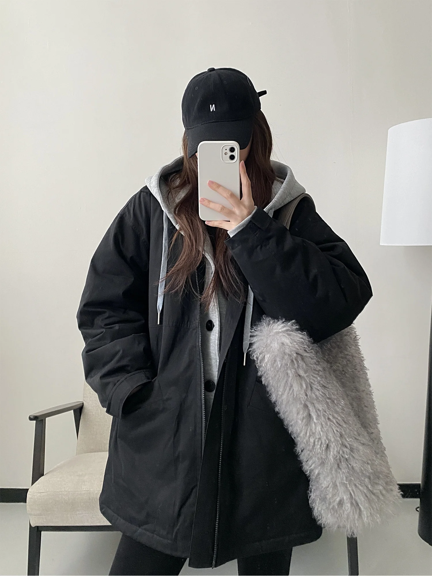 

Heavyweight Cotton Jaet Women's Baseball Sle Winter Coat Korean Loose Fit Hooded Zipper Closure Color Faionable