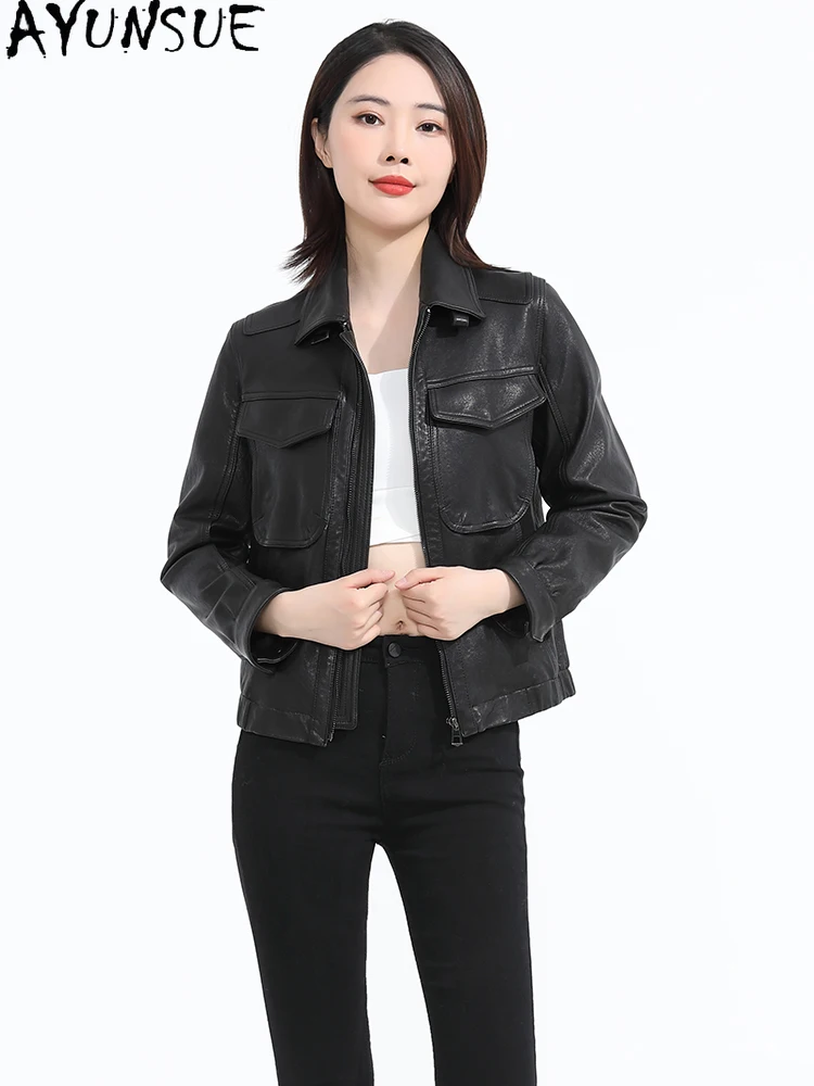 AYUNSUE 100% Top Layer Sheepskin Jackets Woman 2025 Spring Autumn Fashion Genuine Leather Jackets Woman Clothes Abrigo Mujer