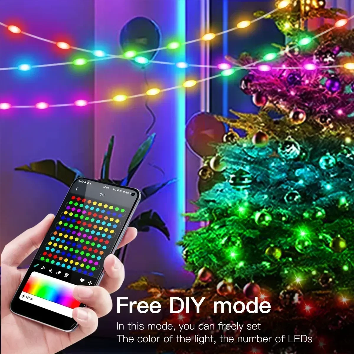 Guirnalda de luces LED de Navidad, guirnalda de luces direccionables con Bluetooth, decoración de fiesta en casa, 20M, 10M, 5M