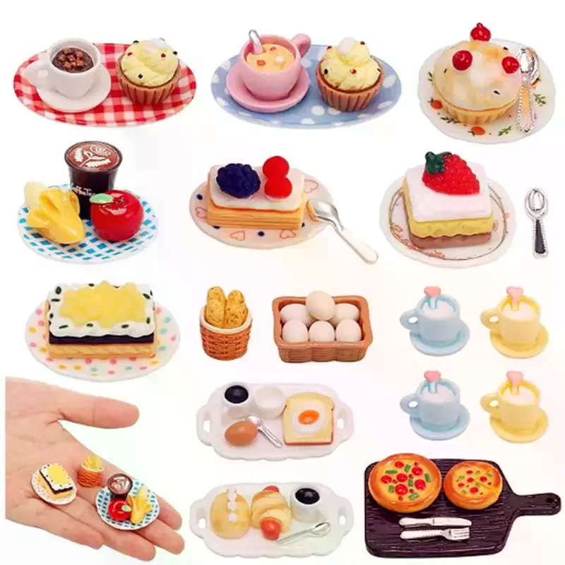 Puppenhaus Miniatur Kuchen Dessert Brot Lebensmittel Set Modell Requisiten Micro Landschaft Dekoration Ornamente Kinder Pretend Spielen Spielzeug Geschenke