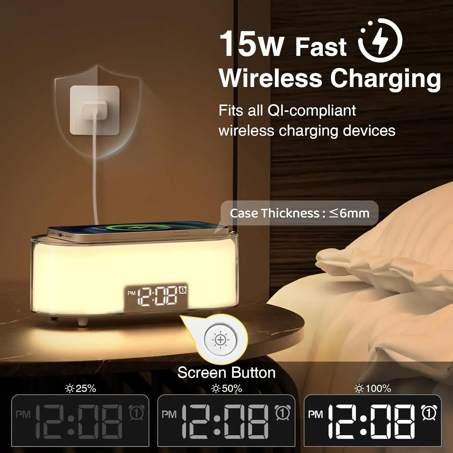 COLSUR S01T Phone Holder 15W Wireless Charging LED Sunrise Alarm Clock Natural Sounds Sleep Aid Snooze Birthday Gift