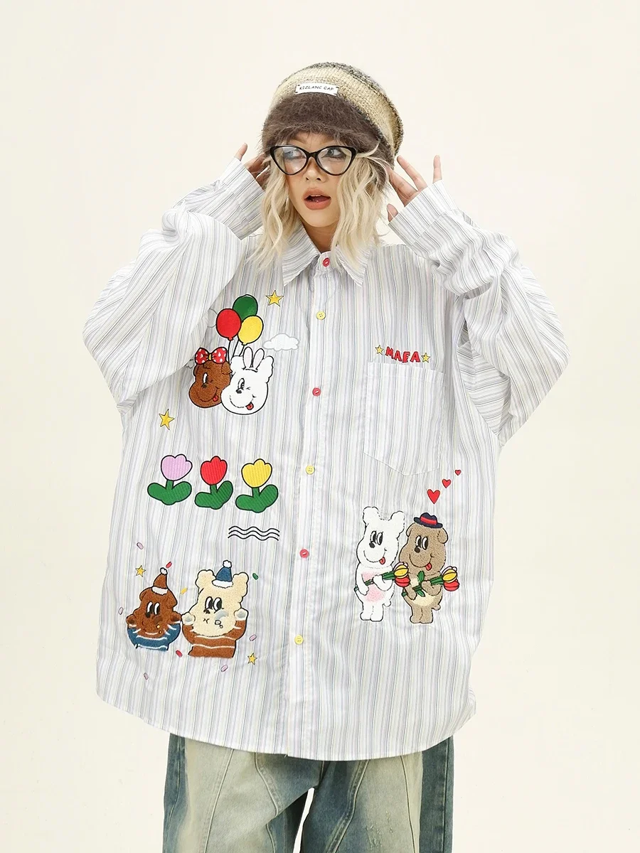 Towel Embroidered Cute Cartoon Long-sleeved Shirts 2024 Autumn New Loose Bf Childlike Retro Top Women