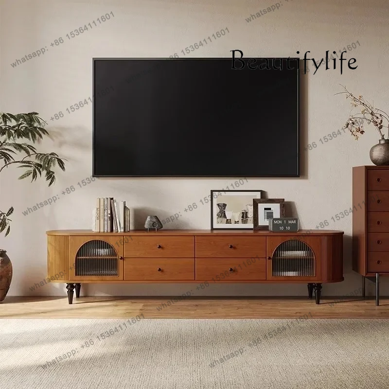 

Medieval TV Cabinet French Retro Walnut Floor Cabinet American Bedroom TV Cabinet