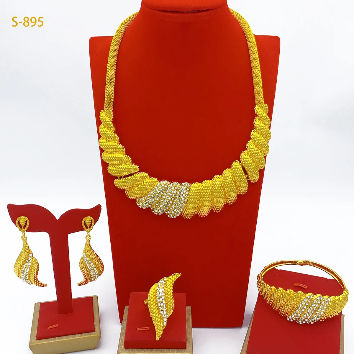 

Nigerian 24K Gold Plated Jewelry Set For Women African Indian Choker Necklace Earring Nigerian Jewellery Wedding Party Gifts