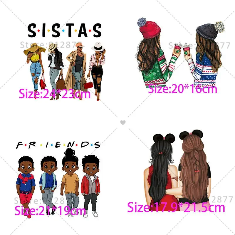 Ready to Press Transfers Sisters Best Friends Black White Girls' Trips Fashion Ready to Press on Garment patches for clothing