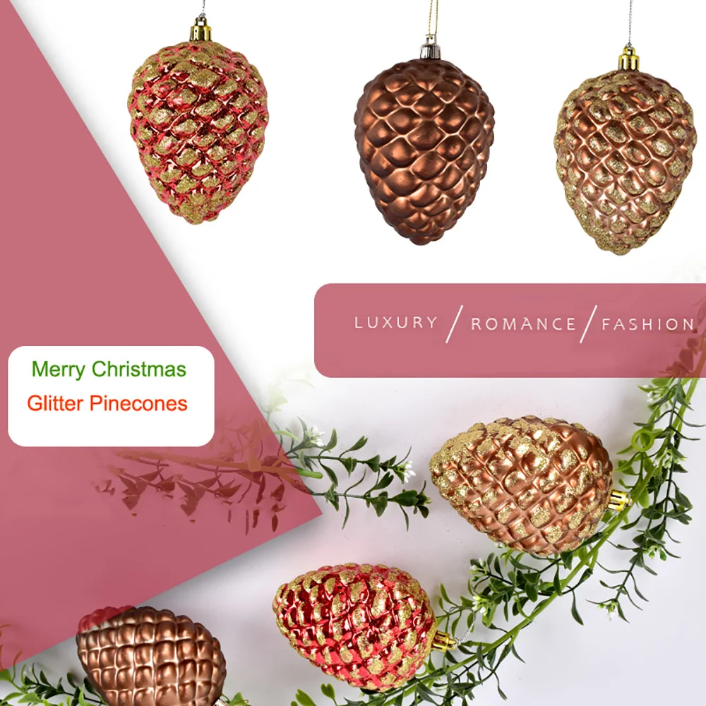 6pc Christmas Decoration Pinecone Squirrel Snowflake Star Owl Cake PVC Pendant Xmas Tree Ornaments New Year Party Decor Supplies