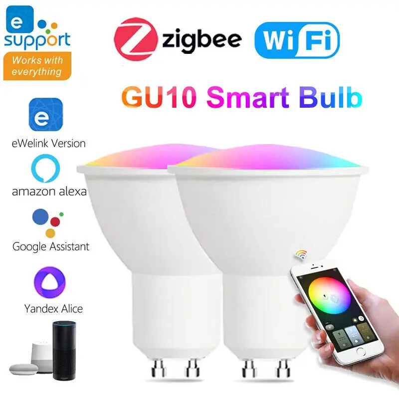 Smart Bulb WiFi/Zigbee Ewelink GU10 RGB Dimmable Spotlights Lamp 110V 220V APP Voice Control Magic Light Bulb Alexa Google Alice