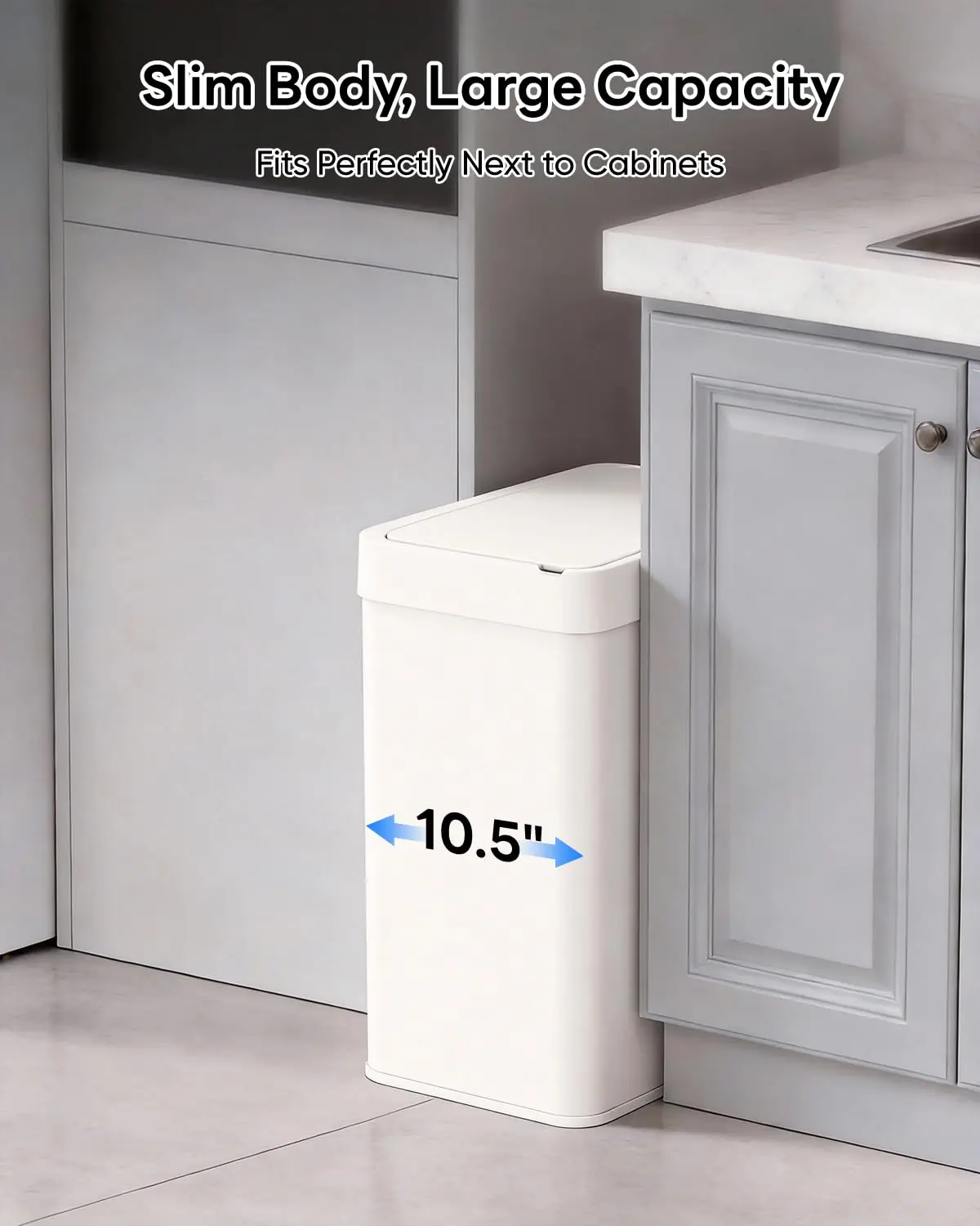 13 Gallon / 50L Touchless Automatic Trash Can, Slim Motion Sensor Kitchen Garbage Can, Stainless Steel, Soft Close Lid, Fingerpr