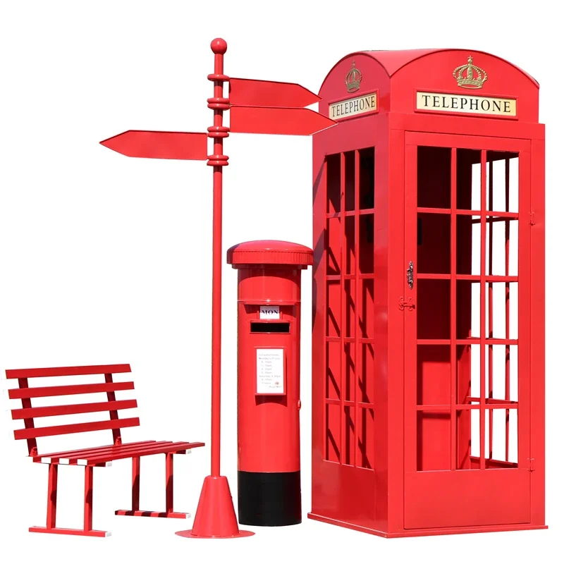 Retro wrought iron phone booth mailbox street  Internet celebrity store decoration floor ornament photography